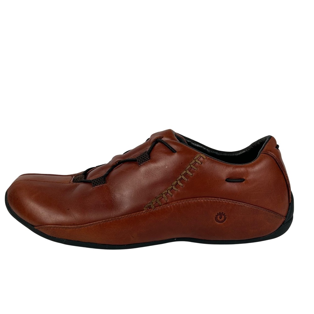 Ulu Womens Cognac Brown Leather Whipstitch Bungee Slip On Loafers Size 9W